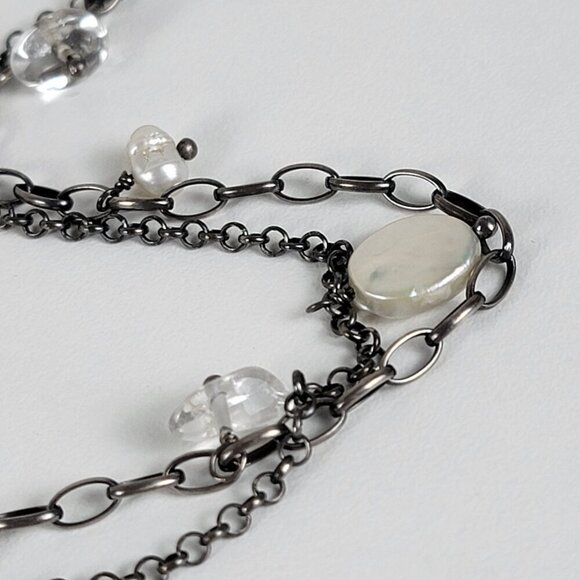 SILPADA OXIDIZED STERLING SILVER 925 PEARL CRYSTAL DROP TASSEL NECKLACE 34" - Picture 7 of 14